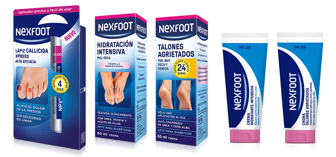 Creación de marca y packaging para una gama de productos de parafarmacia de cuidado de los pies.